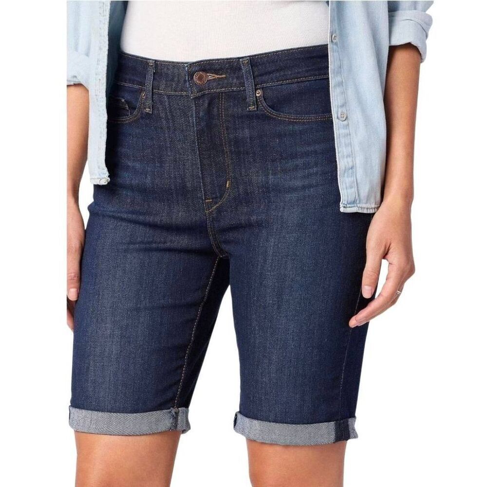 Levi's Women's Navy Cotton /Poly /Spandex Denim Cuffed Bermuda Shorts NEW NWT